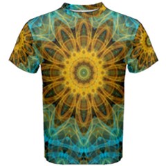 Blue Yellow Ocean Star Flower Mandala Men s Cotton Tee by Zandiepants