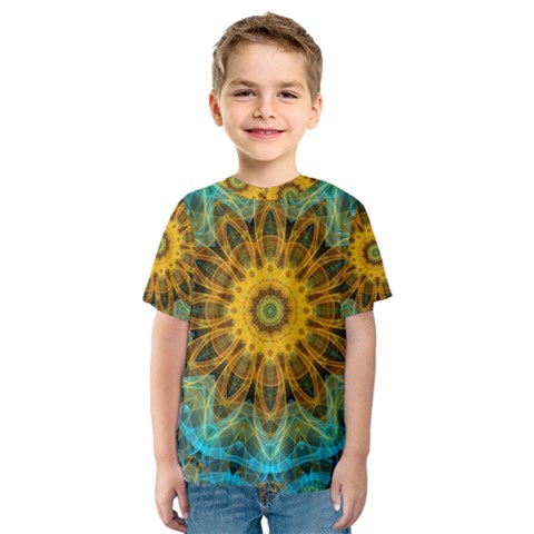 Blue Yellow Ocean Star Flower Mandala Kid s Sport Mesh Tee by Zandiepants