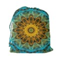 Blue yellow Ocean Star flower mandala Drawstring Pouch (XXL) View2