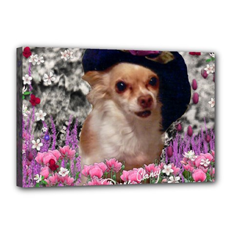 Chi Chi In Flowers, Chihuahua Puppy In Cute Hat Canvas 18  X 12  by DianeClancy