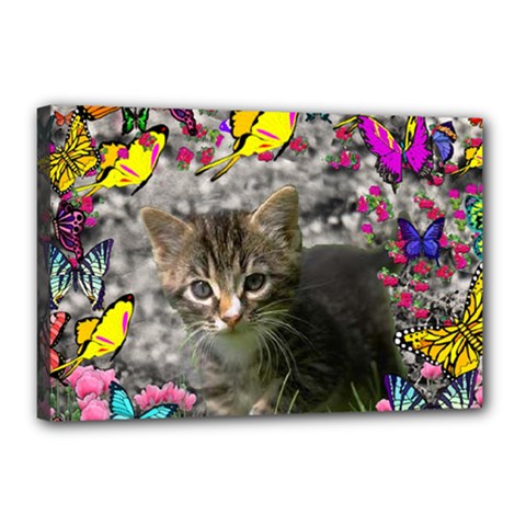 Emma In Butterflies I, Gray Tabby Kitten Canvas 18  X 12  by DianeClancy