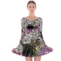 Emma In Flowers I, Little Gray Tabby Kitty Cat Long Sleeve Skater Dress View1