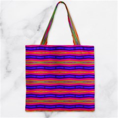 Bright Pink Purple Lines Stripes Zipper Grocery Tote Bag by BrightVibesDesign