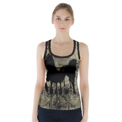 Wonderful Black Horses, With Floral Elements, Silhouette Racer Back Sports Top by FantasyWorld7