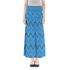 Blue Wavy Squiggles Maxi Skirts by BrightVibesDesign