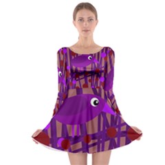 Sweet Purple Bird Long Sleeve Skater Dress by Valentinaart