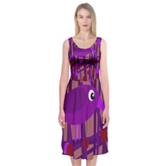 Sweet Purple Bird Midi Sleeveless Dress by Valentinaart