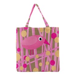 Pink Bird Grocery Tote Bag by Valentinaart