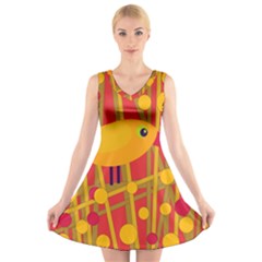 Yellow Bird V-neck Sleeveless Skater Dress by Valentinaart