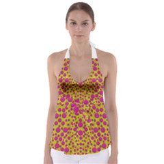 Fantasy Feathers And Polka Dots Babydoll Tankini Top by pepitasart