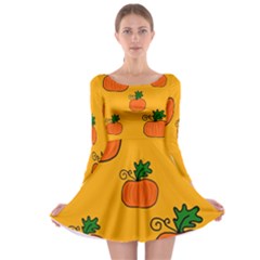 Thanksgiving Pumpkins Pattern Long Sleeve Skater Dress by Valentinaart