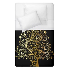 Decorative Starry Christmas Tree Black Gold Elegant Stylish Chic Golden Stars Duvet Cover Single Side (single Size) by yoursparklingshop