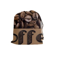 Funny Coffee Beans Brown Typography Drawstring Pouches (large)  by yoursparklingshop