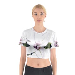 White Magnolia Pencil Drawing Art Cotton Crop Top by picsaspassion