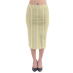 Summer Sand Color Pink And Yellow Stripes Midi Pencil Skirt by picsaspassion