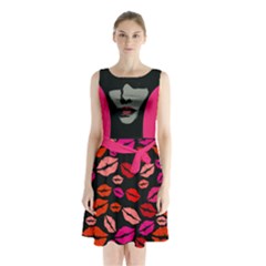 Kiss Sleeveless Chiffon Waist Tie Dress by cowcowstore