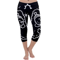 Funny Snowball Doodle Black White Capri Yoga Leggings by yoursparklingshop