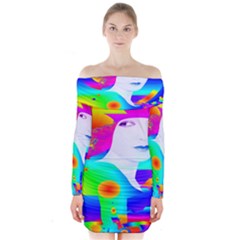 Abstract Color Dream Long Sleeve Off Shoulder Dress by icarusismartdesigns