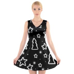 Black And White Xmas V-neck Sleeveless Skater Dress by Valentinaart