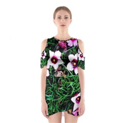 Pink Flowers Over A Green Grass Cutout Shoulder Dress by DanaeStudio