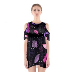 Purple And Pink Flowers  Cutout Shoulder Dress by Valentinaart