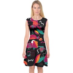 Colorful Abstract Art  Capsleeve Midi Dress by Valentinaart