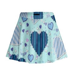 Light And Dark Blue Hearts Mini Flare Skirt by LovelyDesigns4U