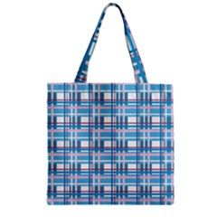 Blue Plaid Pattern Zipper Grocery Tote Bag by Valentinaart