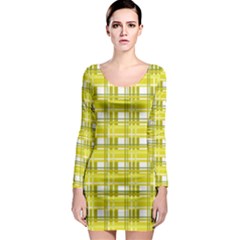 Yellow Plaid Pattern Long Sleeve Bodycon Dress by Valentinaart