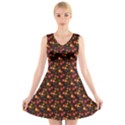 Exotic Colorful Flower Pattern  V-Neck Sleeveless Skater Dress View1