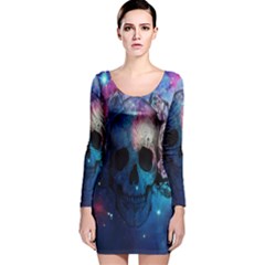 Colorful Space Skull Pattern Long Sleeve Velvet Bodycon Dress by Brittlevirginclothing