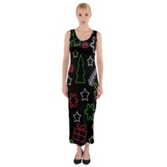 Colorful Xmas Pattern Fitted Maxi Dress by Valentinaart