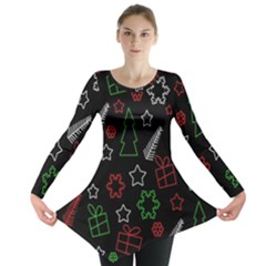 Green And  Red Xmas Pattern Long Sleeve Tunic  by Valentinaart