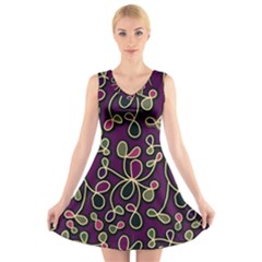 Elegant Purple Pattern V-neck Sleeveless Skater Dress by Valentinaart