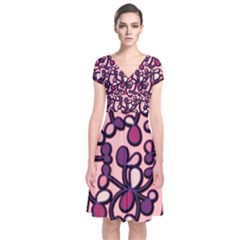 Pink And Purple Pattern Short Sleeve Front Wrap Dress by Valentinaart