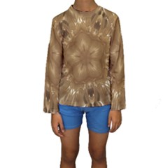 Elegant Gold Brown Kaleidoscope Star Kids  Long Sleeve Swimwear by yoursparklingshop