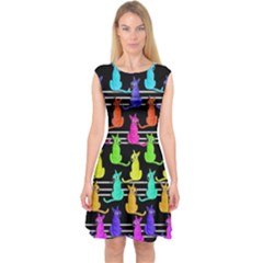 Colorful Cats Pattern Capsleeve Midi Dress by Valentinaart