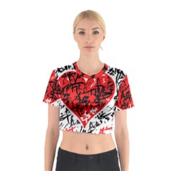 Red Hart - Graffiti Style Cotton Crop Top by Valentinaart