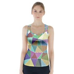 Colorful Triangles, Pencil Drawing Art Racer Back Sports Top by picsaspassion