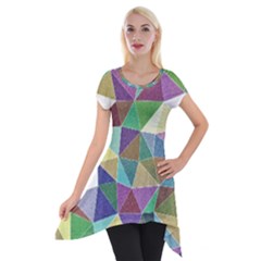 Colorful Triangles, Pencil Drawing Art Short Sleeve Side Drop Tunic by picsaspassion