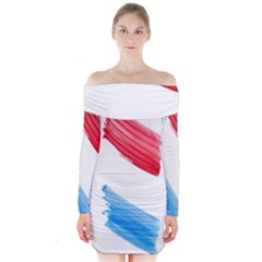 Tricolor Banner Watercolor Painting, Red Blue White Long Sleeve Off Shoulder Dress by picsaspassion