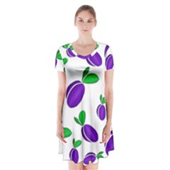 Decorative Plums Pattern Short Sleeve V-neck Flare Dress by Valentinaart