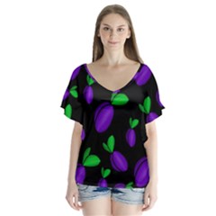 Plums Pattern Flutter Sleeve Top by Valentinaart