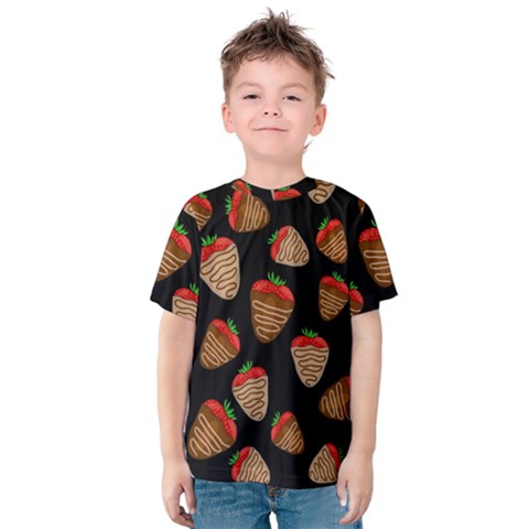 Chocolate Strawberries Pattern Kids  Cotton Tee by Valentinaart