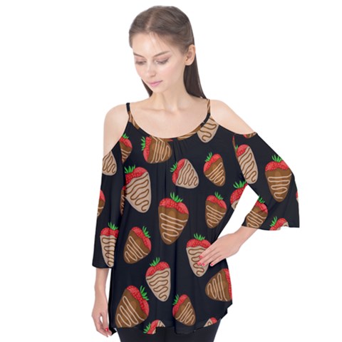 Chocolate Strawberries Pattern Flutter Tees by Valentinaart