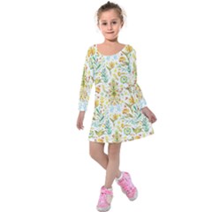 Pastel Flowers Kids  Long Sleeve Velvet Dress by Brittlevirginclothing