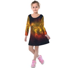 Galaxy Nebula Space Cosmos Universe Fantasy Kids  Long Sleeve Velvet Dress by Amaryn4rt