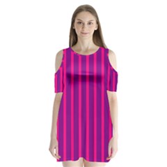 Deep Pink And Black Vertical Lines Shoulder Cutout Velvet  One Piece by Amaryn4rt