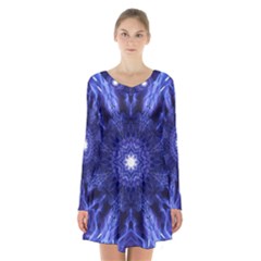 Tech Neon And Glow Backgrounds Psychedelic Art Long Sleeve Velvet V-neck Dress by Amaryn4rt