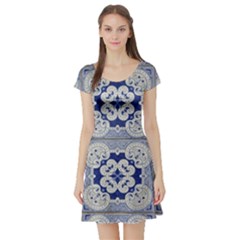 Ceramic Portugal Tiles Wall Short Sleeve Skater Dress by Amaryn4rt